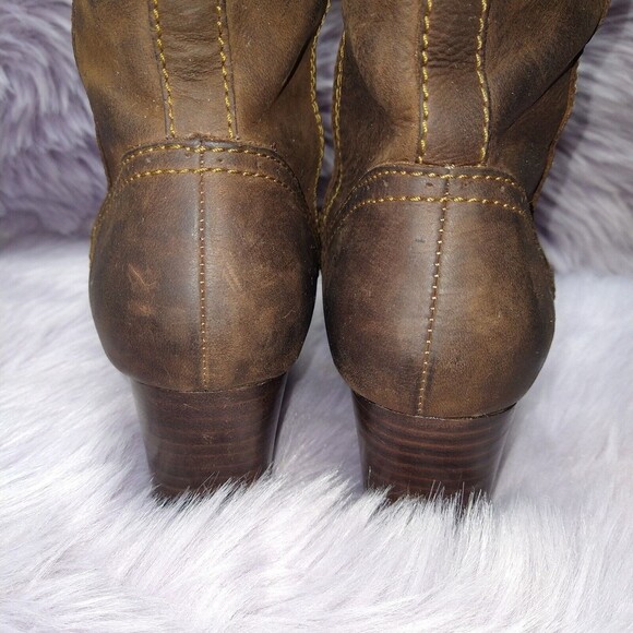 Born Leather Knee High Harness Boots Brass Studs Womens Size 6 Brown W62173 - Picture 6 of 12